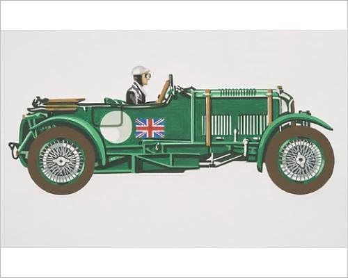 10x8 Print of Blower Bentley, green sports car with union flag on door, back of Citroen (13560583)