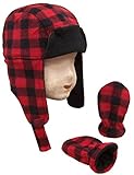 N'Ice Caps Little Boys and Baby Buffalo Plaid Fleece Trooper Hat Mitten Set
