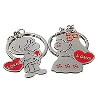 Shangwelluk 1 Pair Couple Lover Gift Key Ring Metal Bride Groom Heart Love Keychain Pendant Handbag Car Hanging Ornament Wallet Belt Ring Clip Key Fob Keyfob Decor Valentine Wedding Gift