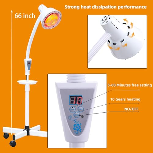 LBOYLOVE® Infrared Light Therapy 275W Red Near Infrared Heat Lamp for Body or Pain Therapy Device, Adjustable Red Light Standing Lamp Set with Timer and Adjustable Height Stand