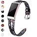 Maledan Compatible with Charge 3 and Charge 4 Bands for Women Girls, Slim Genuine Leather Band Replacement for Charge 4/Charge 3/Charge 3 SE Large, Black/Rose Floral