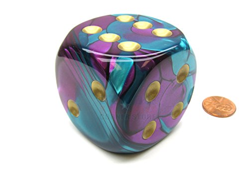 Chessex Gemini 50mm Huge Large D6 Dice, 1 Piece - Purple-Teal with Gold Pips