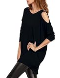 Haola Women's Cold Shoulder Off T-shirt Dress Loose Fit Long Sleeve Long Tees