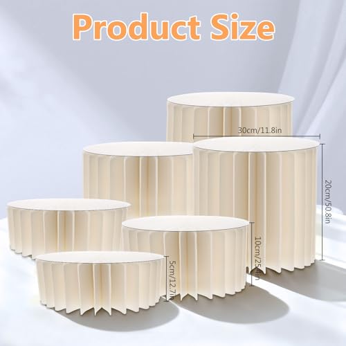 Set of 6 Folding Sideboard Cake Stand with 6 Round PVC Plates, Acrylic and Cardboard Cake Stand for Catering, Dessert, Jewellery, Figurines, Sweets, Food