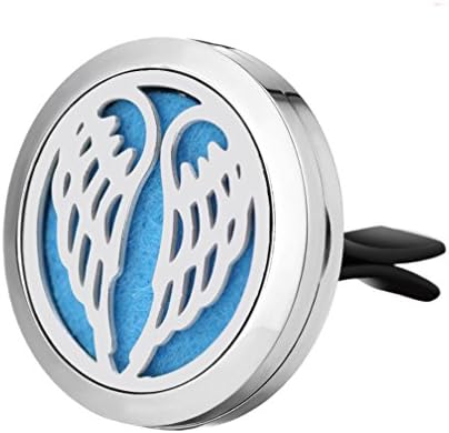 Efantina 30mm Car Air Freshener Aromatherapy Essential Oils Diffuser vent clip - Angel wing Stainless Steel Locket,free Refill Pads