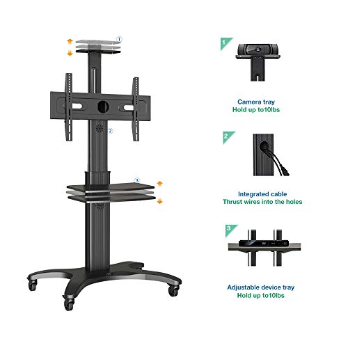 NB North Bayou Mobile TV Cart TV Stand with Wheels Mount for 32-65 Inch LCD LED OLED Plasma Flat Panel Screens Aluminum (Black)