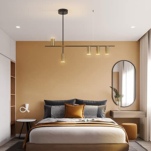 Siittoo Lámpara colgante, lámpara de araña LED moderna regulable con focos, lámpara colgante lineal ajustable para isla de cocina, comedor, sala de estar (negro, dorado, 30 W)