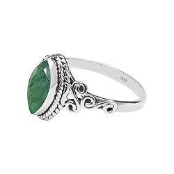 Emerald Stone Ring 925 Sterling Silver Statement