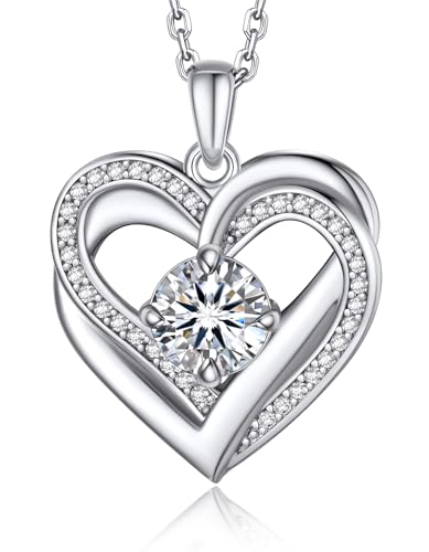 MomentWish Women's Necklace, 1 Carat Moissanite Heart 925 Silver Pendant Chain with Diamond Gift for Women Girlfriend Mother