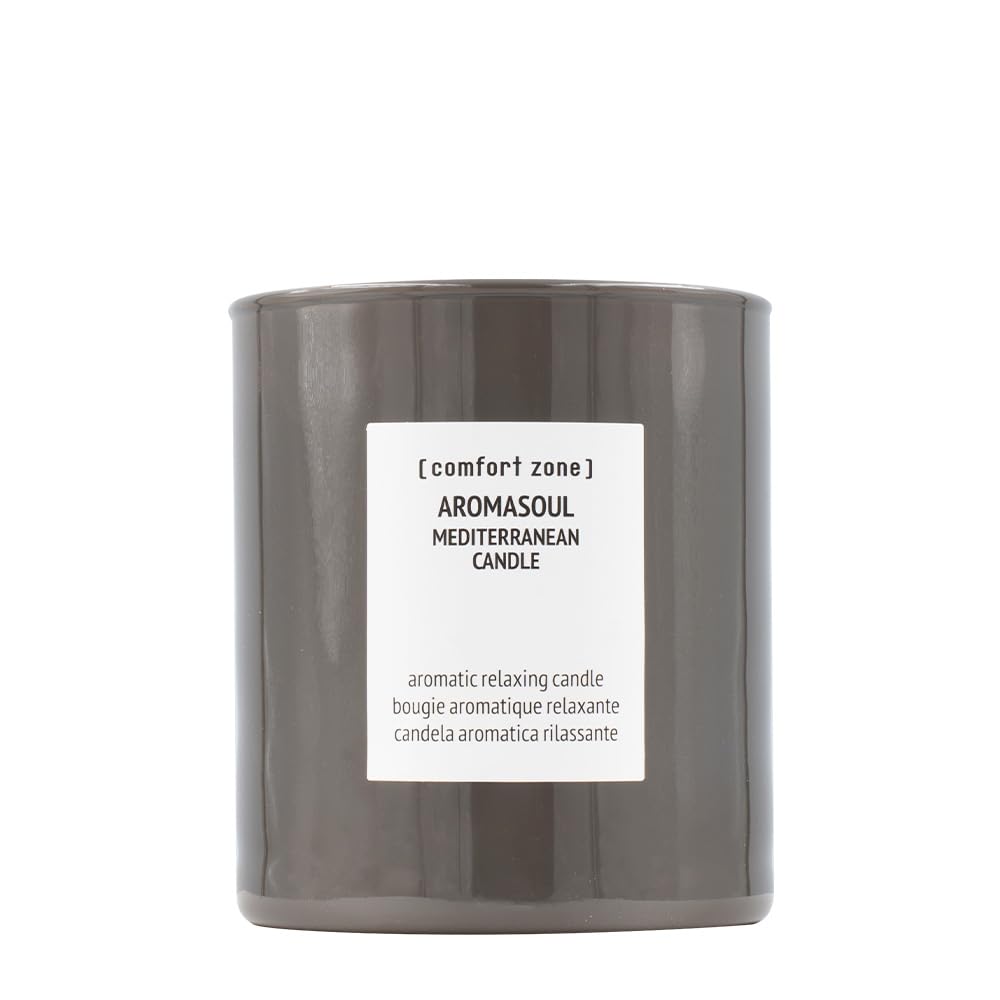 Comfort Zone - Aromasoul Mediterranean Candle, 280g, Scented Candle with Fresh Lemon, Juniper & Sage, 50 Hour Burn Time, Grey (B3736)