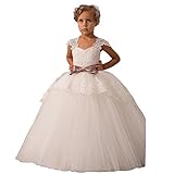 Carat Elegant Lace Appliques Cap Sleeves Tulle Flower Girl Dress White Ivory 1-14 Year Old