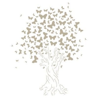 Stencil Mini Deco Vintage Figures 062 Tree Butterflies. Stencil size: 12x12 cm (4,7x4,7 in). Design size: 8x10 cm (3,1x3,9 in)