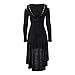 CHARMMA Women's Casual Lace Up Cold Shoulder High Low Hem Hooded Tunic Dress (M, Black)