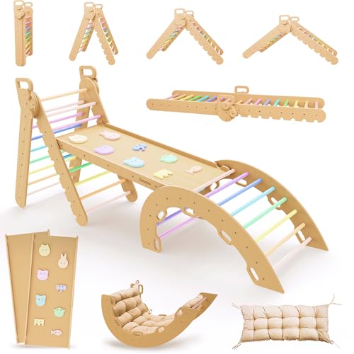 Duanico® 9in1 Montessori Large Triangle 1-7+ Years - 5 Adjustable Angles - Wooden Gym Set with Montessori Arch and Climbing Ramp for Kids Outdoor and Indoor