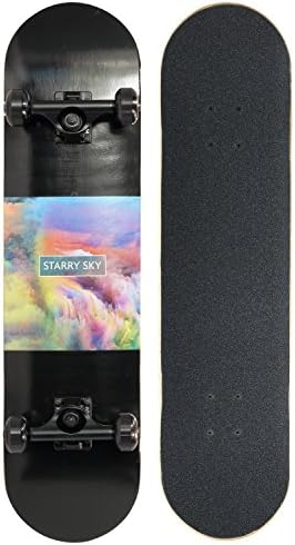 Merkapa 31" Pro Complete Skateboard 7 Layer Maple Double Kick Deck with High Speed ABEC 9 Bearings for Extreme Sports and Outdoors (Starry Sky)