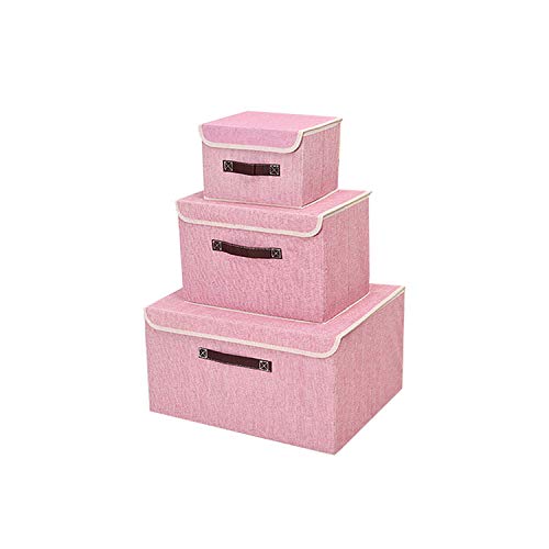 Pemalin Storage Bins Foldable Fabric Box- 3 Pack Shelf Linen Storage Cubes with Lid and Handle for Home Bedroom Closet Nursery Office(Pink) - Thumbnail 7