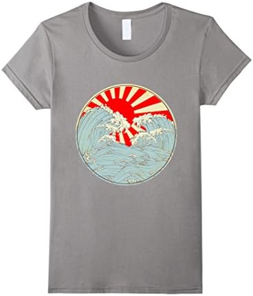 Women's Japanese T Shirt - The Great Wave off Kanagawa Vintage Art Medium Slate