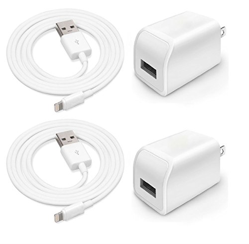 Certified 5W 1A USB Power Wall Charger with 3 Feet / 1 Meter Lightning to USB Cable (2 Pack)