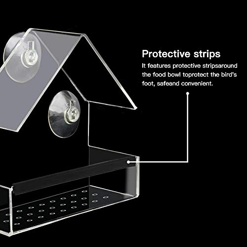 Bird Feeder, Newest Window Bird Feeder, 100% Wild Bird Transparent Viewing, 3 Strong Suction Cups + Seed Tray + Drain Holes, Best Outdoor Bird Feeder Kits, for Cardinal, Wild Birds, Chickadees - Thumbnail 3