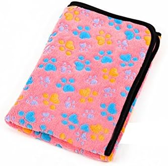 Petmuch Heart Dog Paw Prints Fleece Dog Blanket Mat Pet Throw (Pink-large)