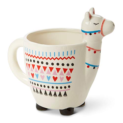 White Ceramic Coffee or Tea Mugs: Tri-Coastal Design Como Te Llama Coffee Mug with Hand Printed Designs and Printed Saying - 18.6 Fluid Ounce Large, Cute Handmade Cup