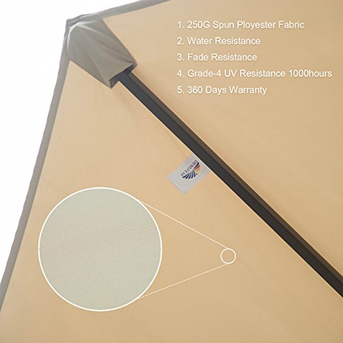 Dienspeak Updated Version 7.5 ft. Round Outdoor Market Patio Umbrella with Push Button Tilt and Crank Lift (Beige(w/cover))