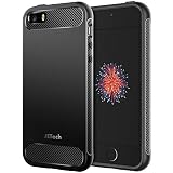 JETech Case for Apple iPhone SE, iPhone 5s and iPhone 5, Protective Cover with Shock-Absorption and Carbon Fiber Design, Black