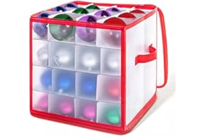SHOULDIN Plastic Christmas Ornament Storage Box with Lid Hold 64 Christmas Balls Holiday Ornaments Holiday Ornament Storage Bin Organizer Christmas Chest with Dividers (1)