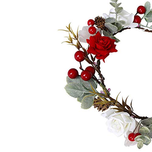 Adjustable Boho red berry Flower Crown Hair Wreath Floral Garland Headband Halo Headpiece with Ribbon Wedding Festival Party