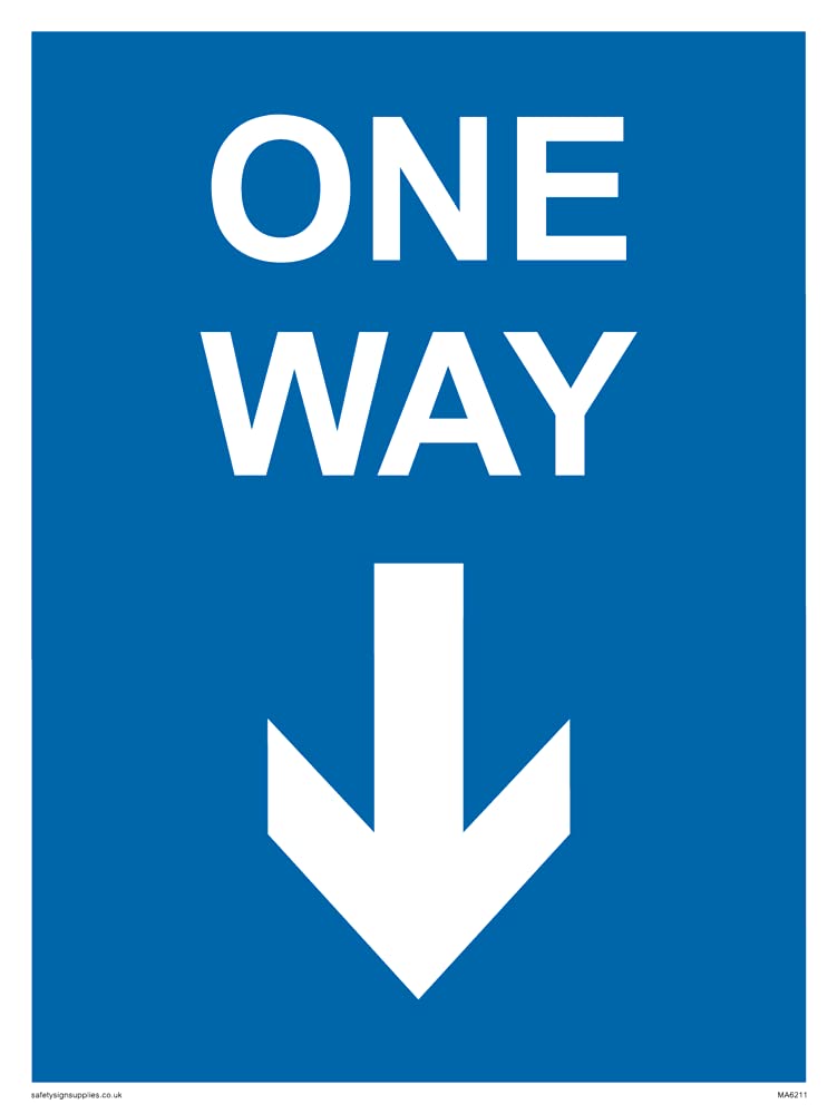 Pack of five - One way with down directional arrow Sign - 150x200mm - A5P