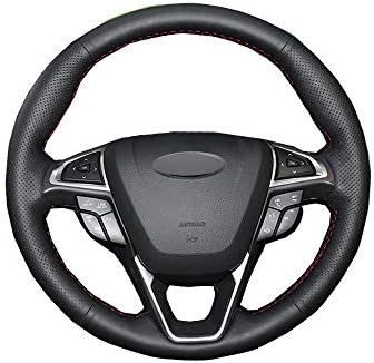 KDKDKLMB steering wheel cover Hand Sewing Car Steering Wheel Cover Non-slip Car Styling Black Leather For Ford Fusion Mondeo 2015-2018 EDGE 2017 2018