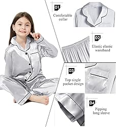SWOMOG Kid Girls Boys Silk Satin Pajamas Set