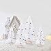 XINdream White Artificial Frosted Tabletop Christmas Trees, 4PCS DIY Mini Crafts with Bell and Wood Base Bottle Brush Ornaments