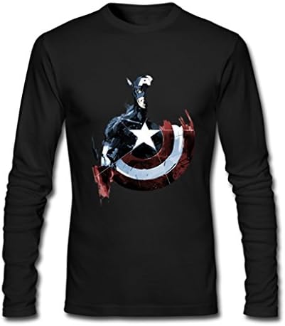 HJGBEDS Mens Captain America Shield Long Sleeve Tees Shirts Medium Black