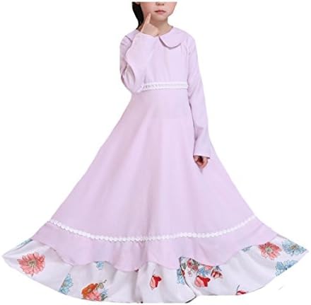 Sheng Xi Girls' Swing Rockabilly Maxi Doll Collar Muslim Dresses Abaya Purple 130