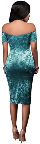 TOOTO Women's Velvet Soft Off Shoulder Stretchy Bodycon Party Club Mini Sexy Midi Dress
