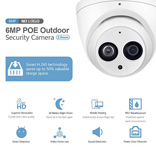 6MP IP Dome Security PoE Network Camera,IPC-HDW4631C-A 3.6mm Lens with IR 165ft Night Vision,Wide Viewing Angle,H.265,IP67 Weatherproof,Outdoor Home Surveillance CCTV ONVIF