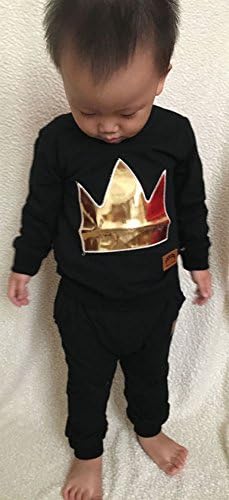 Sziyu Toddler Boy Hipster Clothes Outfit Crown Long Sleeve Casual Pants Set