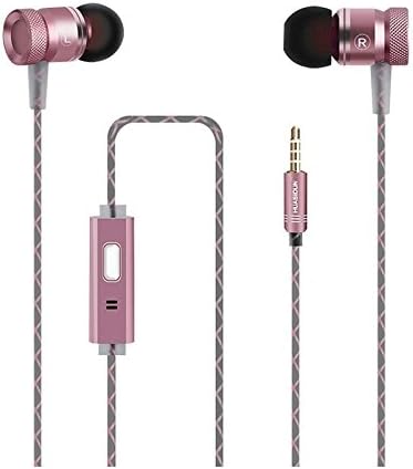 EAWE In-Ear Headphones Heavy Bass Noise Cancelling Running Sport Corded Headsets HD Stereo Sweatproof Earbuds for Gym Noise Cancelling with Mic Isolation Compatible IPhone And Android Smartphones pink