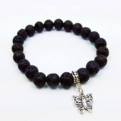 Diffuser Bracelet w/7 Chakra Lava Stones-Mens Womens Genuine Yoga Bracelet For Healing, Aromatherapy, Meditation, Natural, Essential Oils, Self Confidence, Love FREE AROMATHERAPY BOOK (Butterfly)