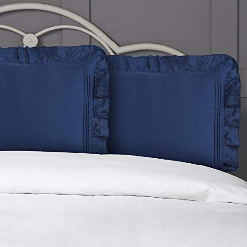 YINFUNG Ruffled Pillow Shams Cotton Navy Blue Lace Pillowcases Shabby Chic Victorian Country Set of 2 Pillow Cover Standard Princess Frilly Protector Pintuck Pretty Cute 20x26