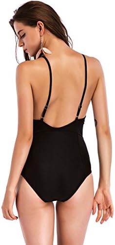KKQueen Fashion Women’s V Neck High Cut Leaves Printing Padding One-Piece Swimsuit Beach Swimwear Bathing Suit (FBA)