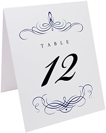 Decadent Flourish Table Numbers, White, Navy, Numbered 1 through 30