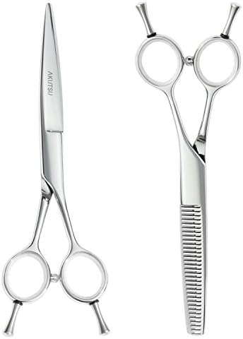 AKUTSU High End Professional A Style 6" Razor Edge Hair Cutting Thinning Shears / Scissors Set For Barber / Salon / Home / School- With Case and Combs
