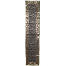 Mogul Interior Indian Decor Grey Black Floral Designs Silk Table Runner for Decorations