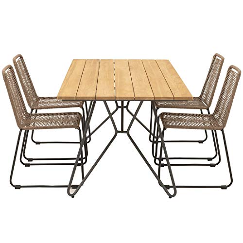 OUTLIV. Maranello Gartenmöbelset 5tlg. Stahl/Teak/Rope, Tisch 180x90, Stuhl 60,5x55, Gestell in Schwarz, Sitzfläche in… – Bild 4