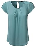 JJ Perfection Women's Woven Petal Short Sleeve Blouse DUSTYGREEN S
