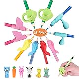 Pencil Grips, HAWOWZ 16 Pcs Pencil Grips for Kids Handwriting, Finger Grip Aid, Pen Gripper Ergonomic Pencil Holder Trainer, Posture Correction 3 Pencil Grip for Children Needs