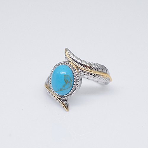 GUAngqi Women's Turquoise Feather Ring Cocktail Party Rings Bridal Wedding Size 6- 10,As picture