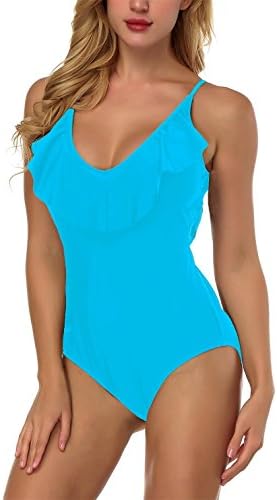 JULNN Women's Fashion Swimsuit One Piece Swimwear Halter Backless Sexy Bathing Suits Bikini (Large(US10-12), Light Blue)